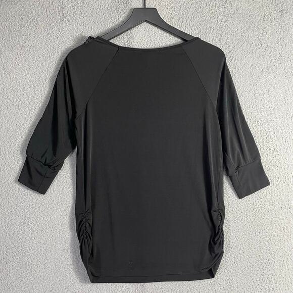 Espresso Ruched Sleeve Scoop Top Women S Charcoal Stretch Knit 3/4 Sleeve - Picture 7 of 8